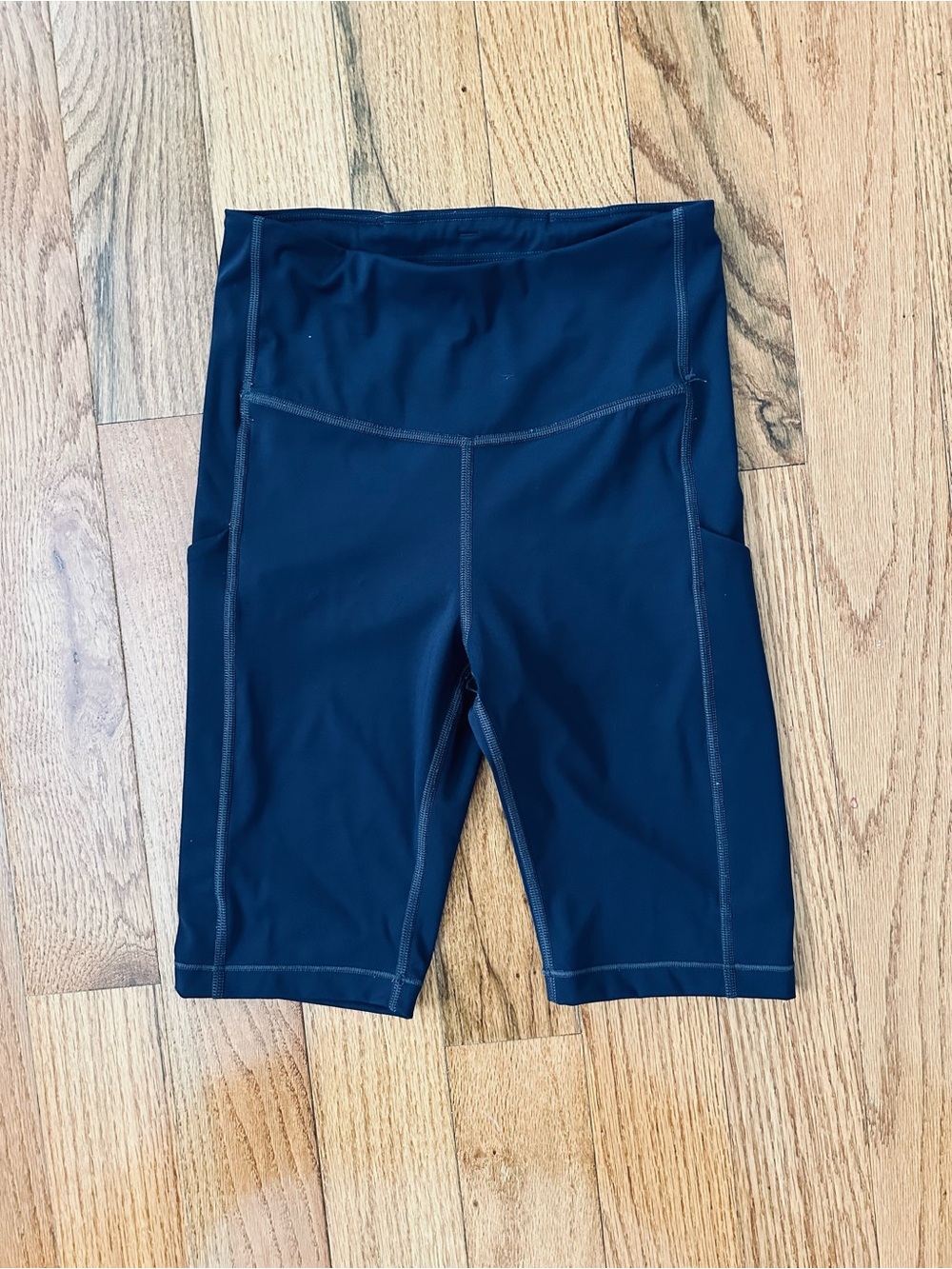Athleta Navy High-Rise Bike Shorts with Side Pockets